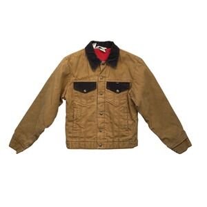 Vtg Key Imperial Chore Jacket Kids 10 Tan Brown Quilted Red‎ Lining Canvas Barn